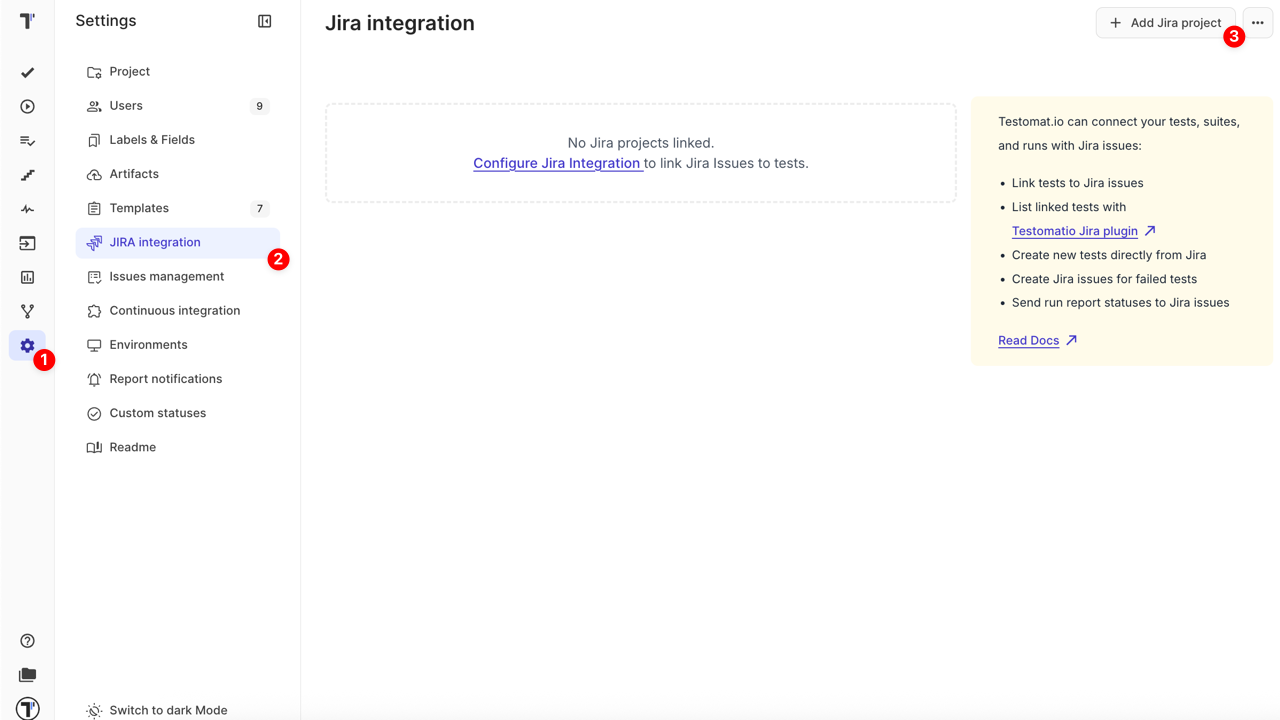 Add Jira project in Testomat.io